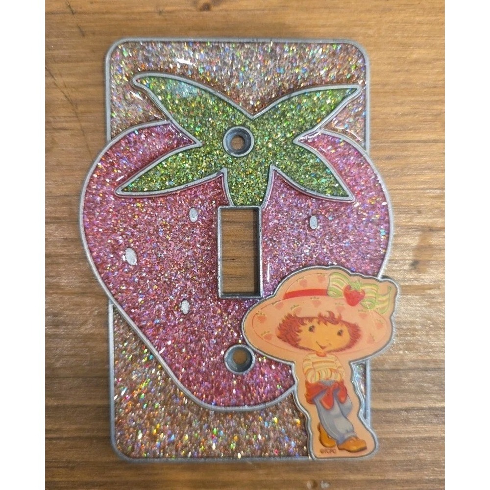 Vintage Strawberry Shortcake Metal Light Switch Cover 1980 TCC Glitter Enamel